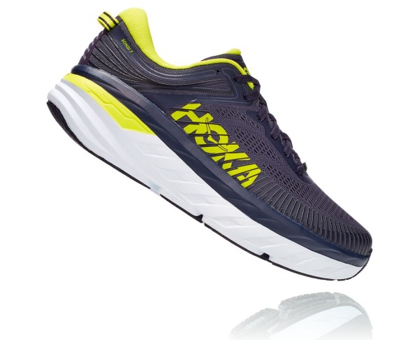 Hoka One One Bondi 7 Mens UK - Grey / Road Running Shoes - JVEXF1734